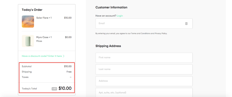 Checkout page - shopping cart abandonment