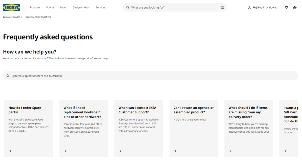 IKEA faq page example