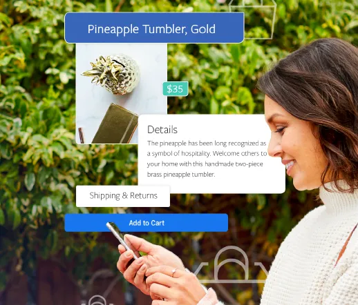 Ad carousel showing targeting messaging aimed at visitors to buy products