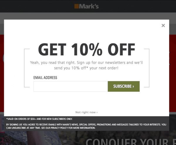 Sign up coupon - shopping cart abandonment