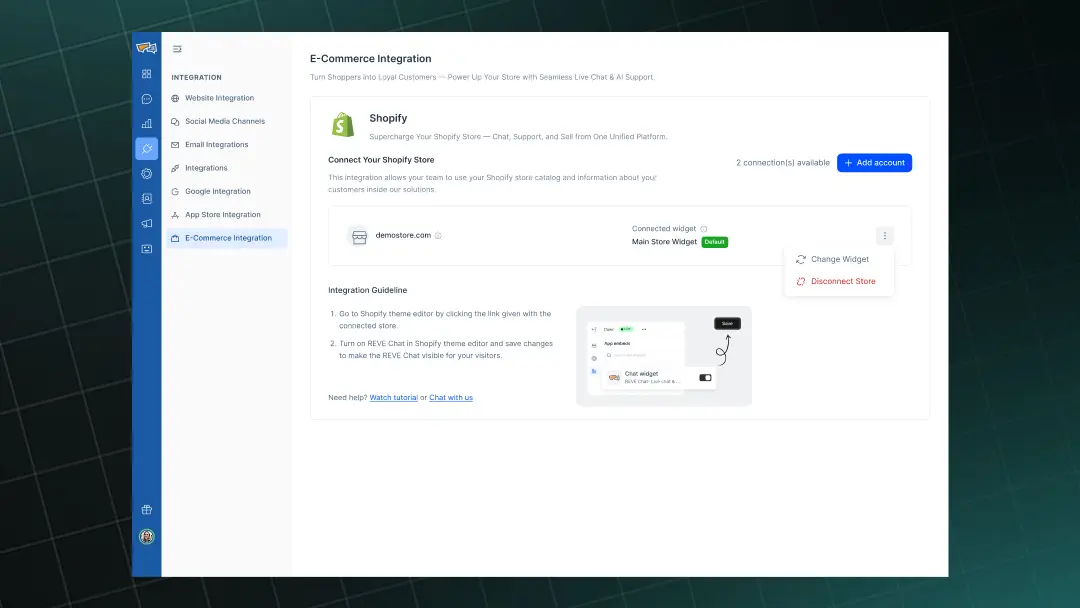 Deep Shopify Integration REVE Chat