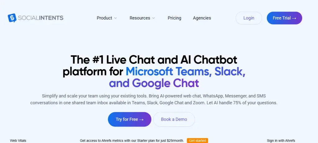 Social Intents - Best for businesses responding to live chat from collaboration tools