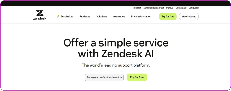 zendesk - Best For Enterprise businesses needing live chat operations